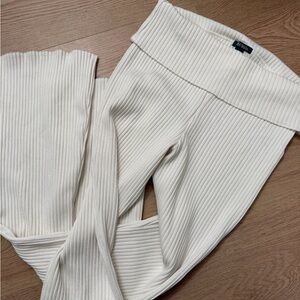 Elegant Cream Ribbed Knit Pants